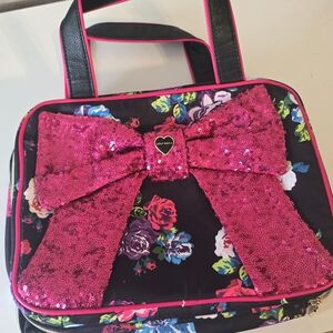 Betsey Johnson Cosmetic Travel Bag with Pink Sequin Bow